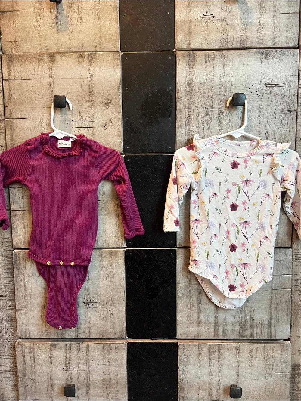 NWOT- Girls Purple Ribbed Long-Sleeve Bodysuit and Floral Print